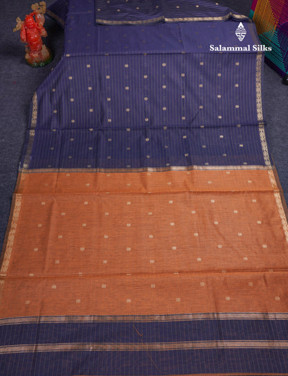 Beautiful Dark Purple Cotton Mix Saree With Contrast Mustard Yellow Blouse