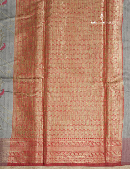Grey Semi Tussar Saree With Fancy Border