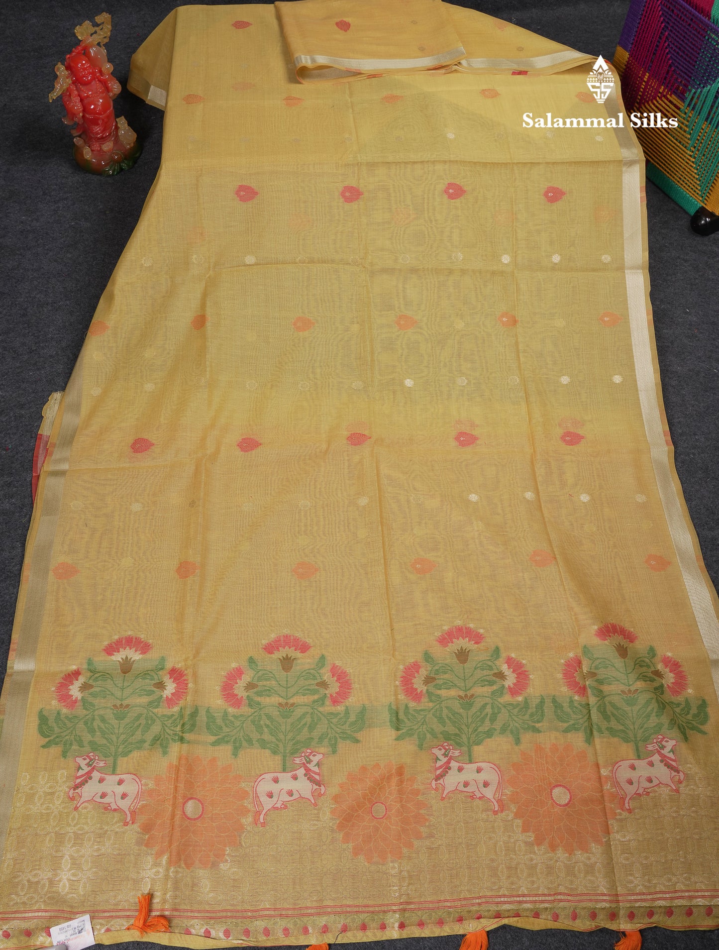 Beautiful Dark Peach Muga Cotton Saree With Contrast Pink Blouse