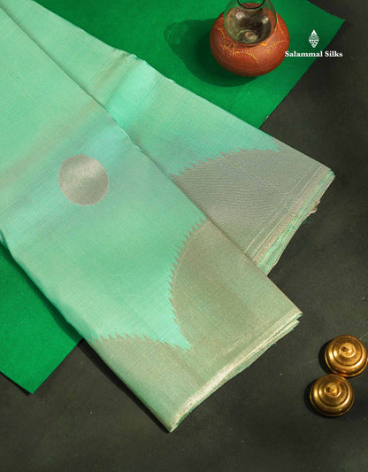 8 Kol Light Rexona Green Pure Kanjivaram Silk Saree with Circle Pattern Border