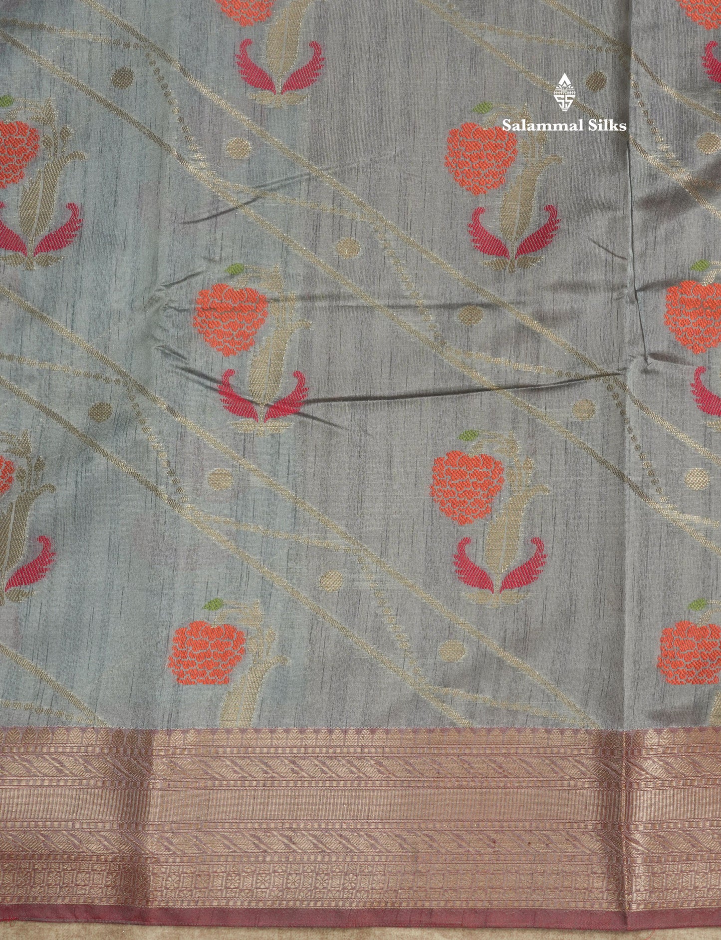 Grey Semi Tussar Saree With Fancy Border