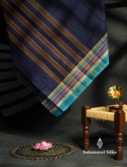 Beautiful Grey Plain Pure Chettinad Cotton Saree With Black Thread Work Border