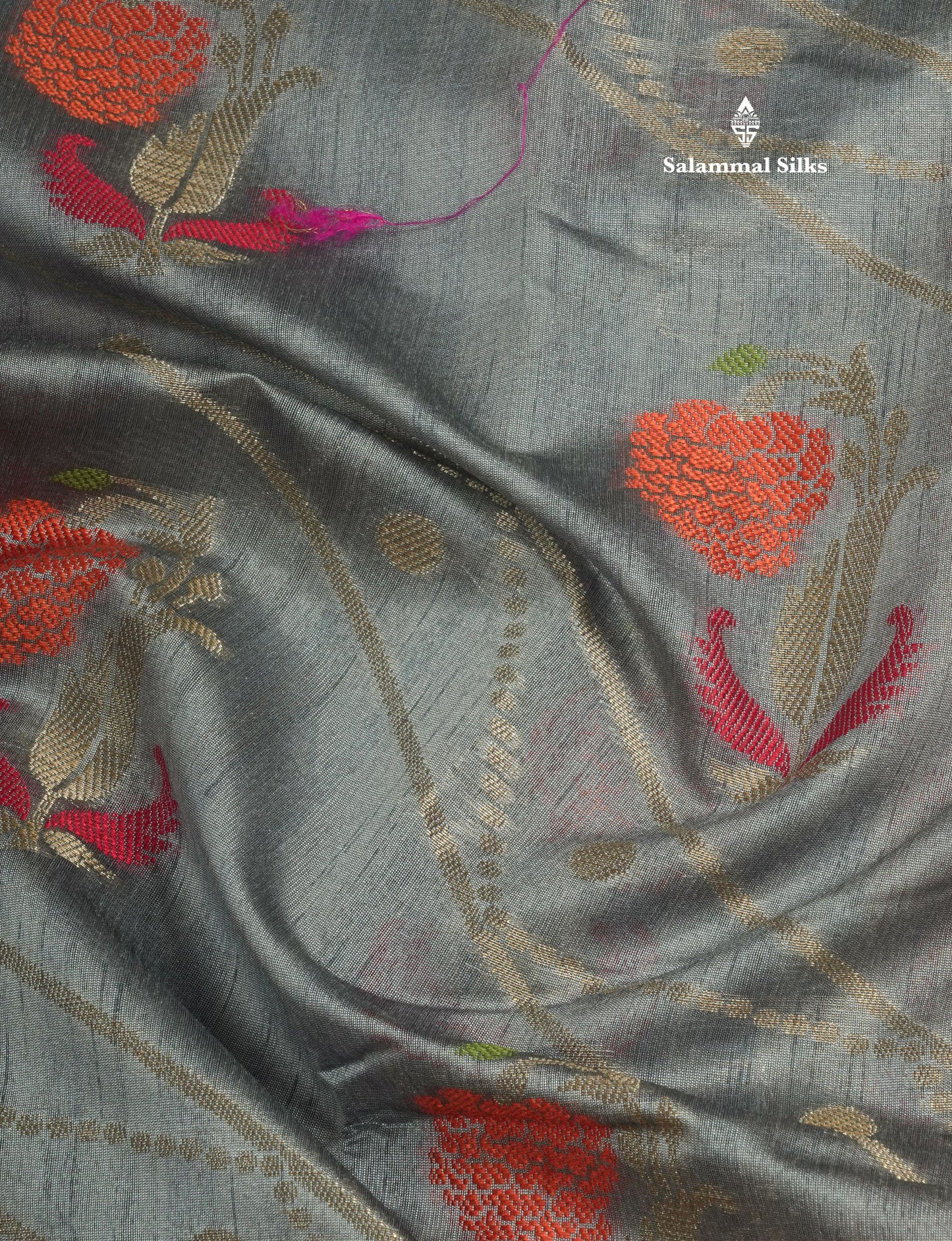 Grey Semi Tussar Saree With Fancy Border