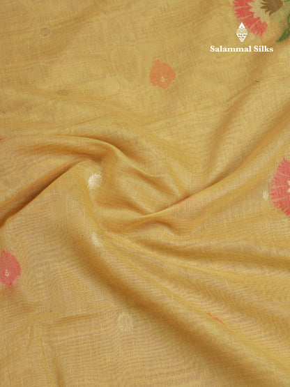 Beautiful Dark Peach Muga Cotton Saree With Contrast Pink Blouse