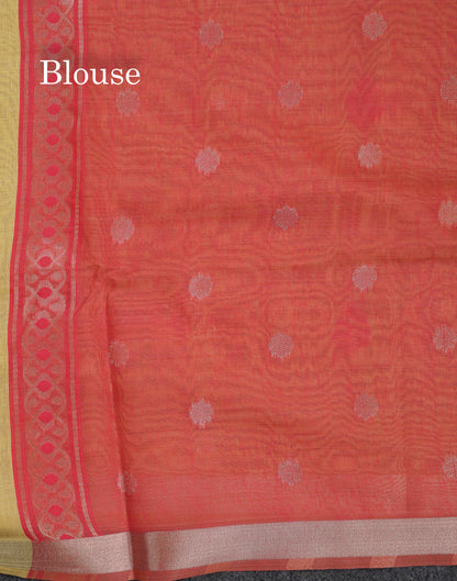 Beautiful Dark Peach Muga Cotton Saree With Contrast Pink Blouse