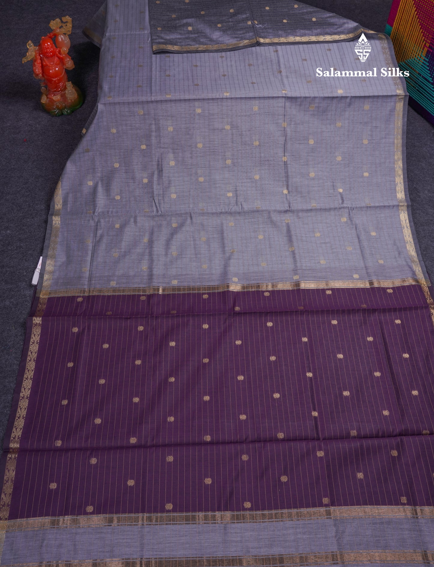 Beautiful Dark Purple Cotton Mix Saree With Contrast Mustard Yellow Blouse