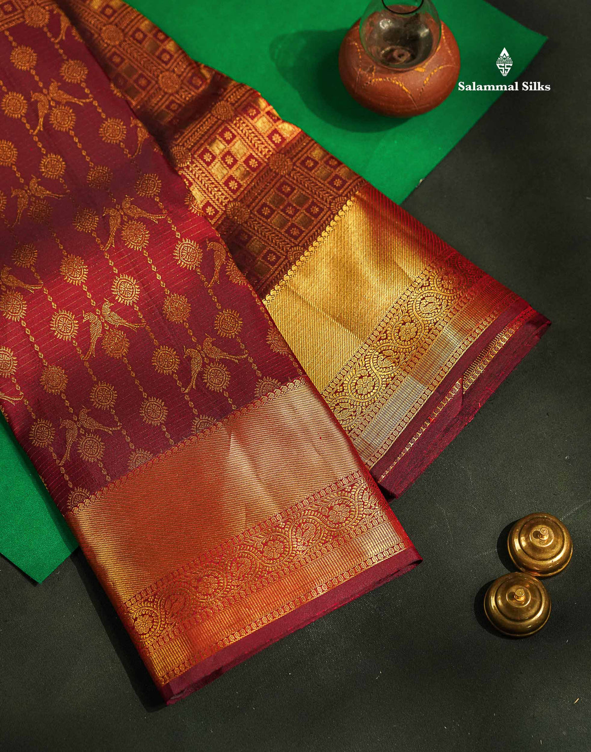 Beautiful Dark Maroon Bridal Pure Kanjivaram Silk Saree With Traditional Border
