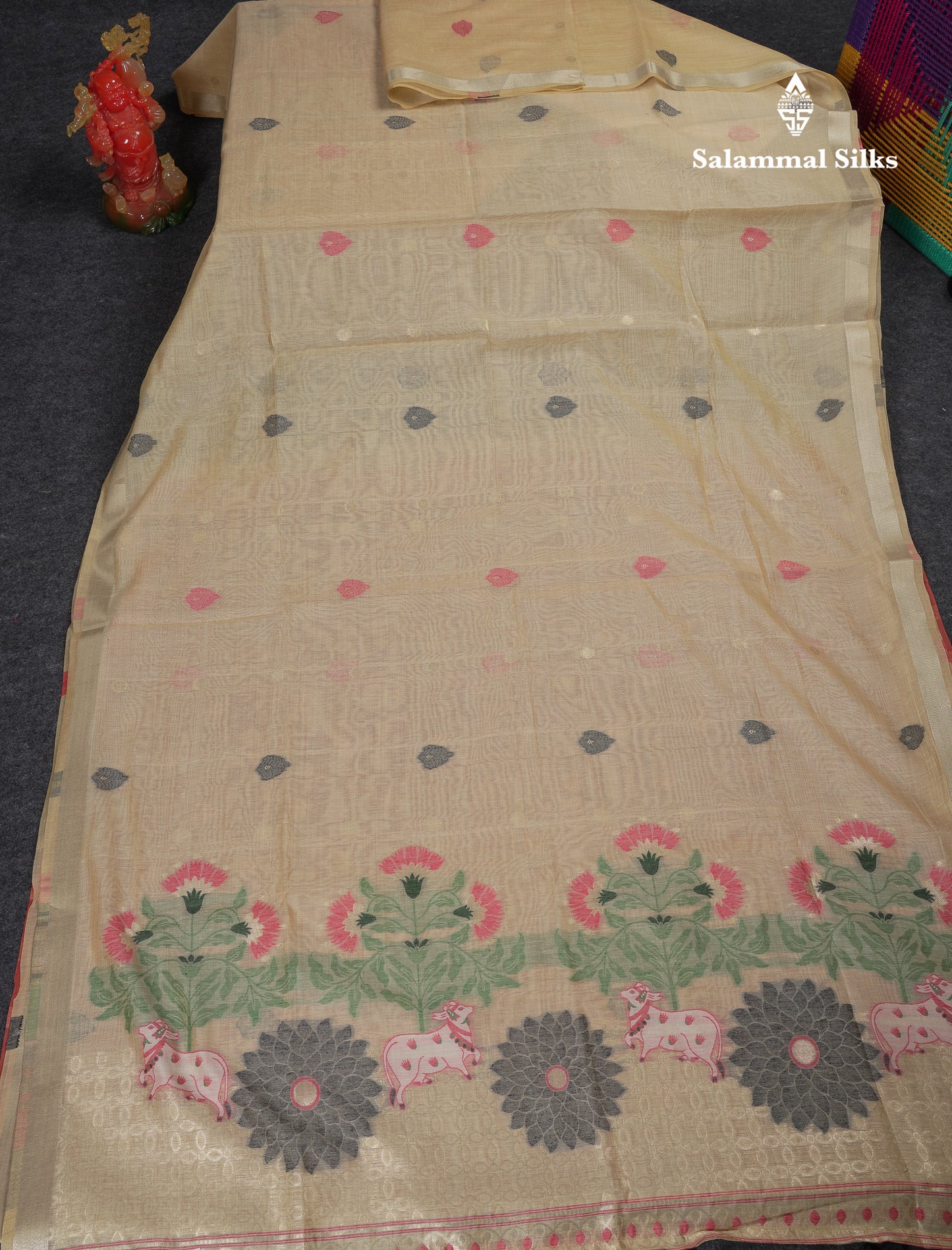Beautiful Dark Peach Muga Cotton Saree With Contrast Pink Blouse