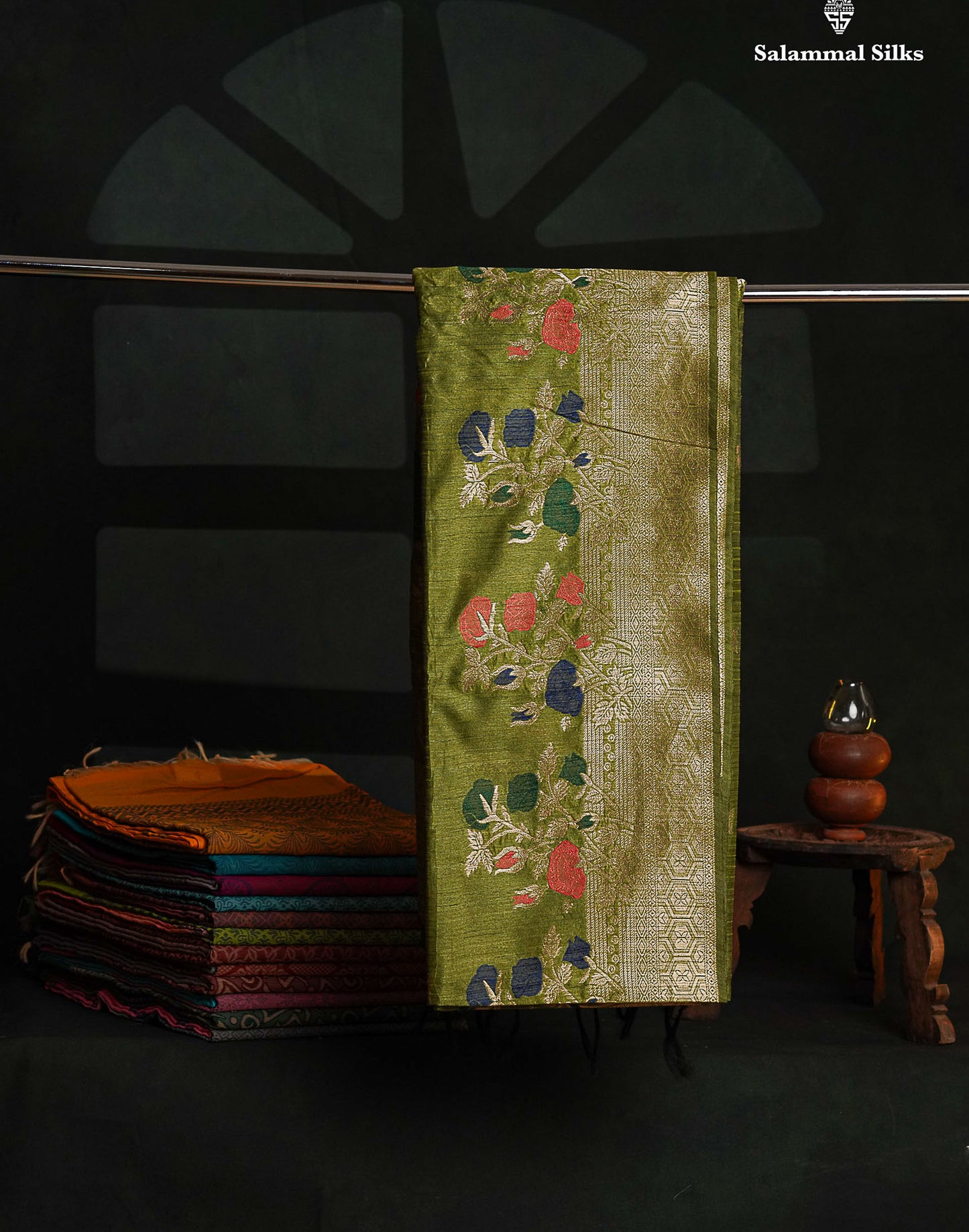 Olive Green Jute Cotton Fancy Saree With Blouse