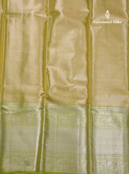 Dual Tone Green Beautiful Grand Bridal Pure Kanjivaram Silk Saree With Parrot Green Border