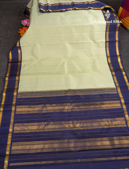 Koravi Tiny Checks Pure Kanjivaram Silk Saree With Contrast Violet Double Border