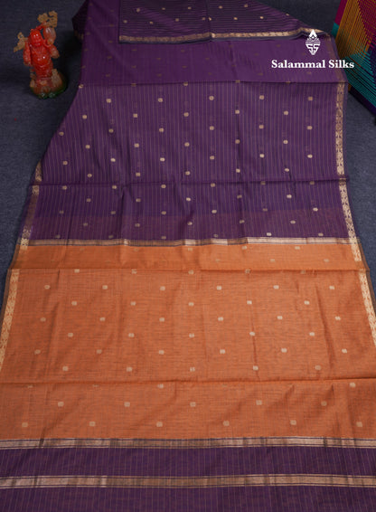 Beautiful Dark Purple Cotton Mix Saree With Contrast Mustard Yellow Blouse