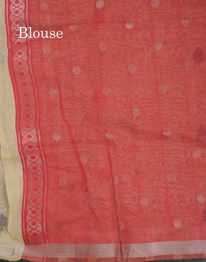 Beautiful Dark Peach Muga Cotton Saree With Contrast Pink Blouse
