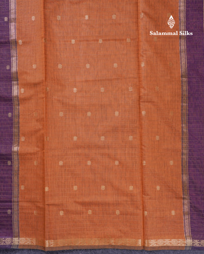 Beautiful Dark Purple Cotton Mix Saree With Contrast Mustard Yellow Blouse