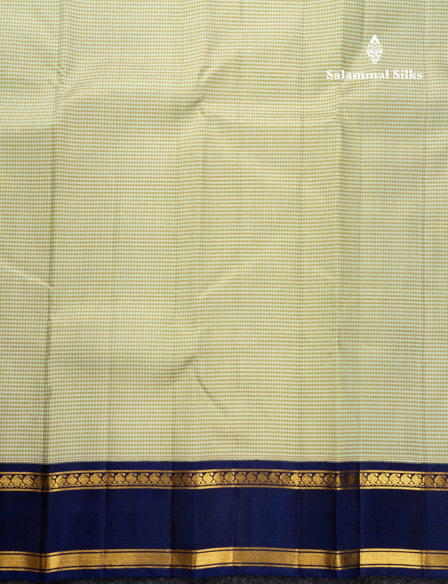 Koravi Tiny Checks Pure Kanjivaram Silk Saree With Contrast Violet Double Border