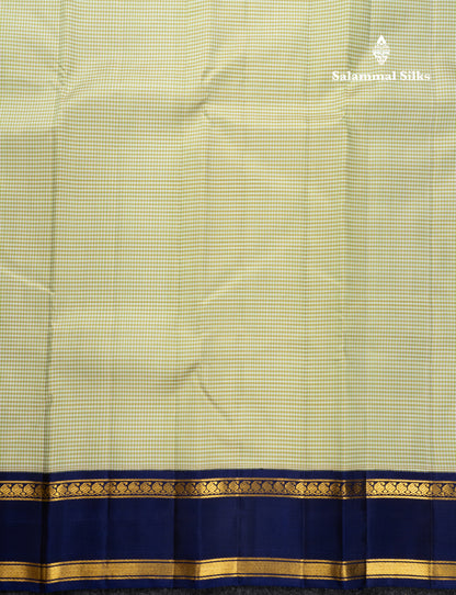 Koravi Tiny Checks Pure Kanjivaram Silk Saree With Contrast Violet Double Border