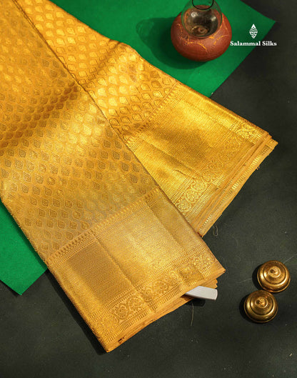 Bridal Pure Kanjivaram Silk Saree - Gold Colour Tissue With Traditional Border