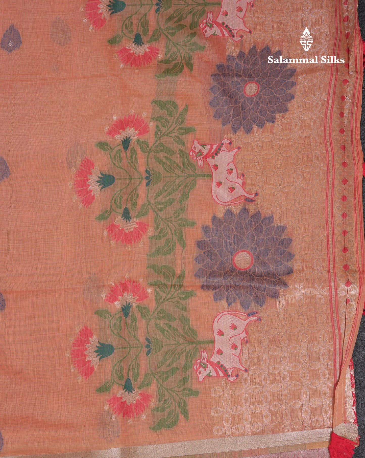 Beautiful Dark Peach Muga Cotton Saree With Contrast Pink Blouse