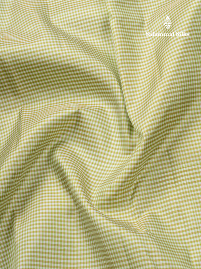 Koravi Tiny Checks Pure Kanjivaram Silk Saree With Contrast Violet Double Border