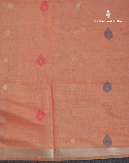 Beautiful Dark Peach Muga Cotton Saree With Contrast Pink Blouse