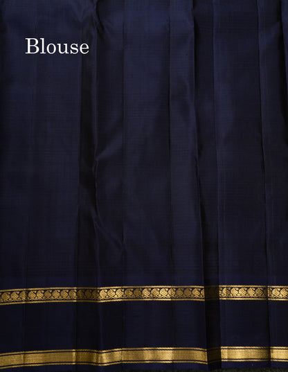 Koravi Tiny Checks Pure Kanjivaram Silk Saree With Contrast Violet Double Border