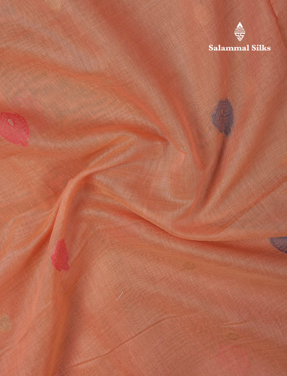 Beautiful Dark Peach Muga Cotton Saree With Contrast Pink Blouse