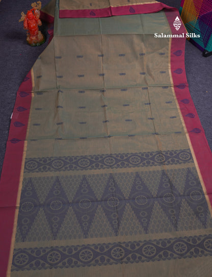 Beautiful Sapphire Blue Pure Cotton Saree With Contrast Purple Border