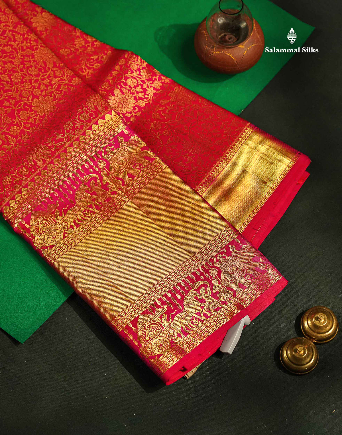 Beautiful Dual Tone Pink Bridal Pure Kanjivaram Silk Saree With Traditional Long Pallaku Border