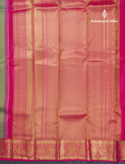 Sapphire Green Grand Jacquard Bridal Pure Kanjivaram Silk Saree With Magenta Pink Border