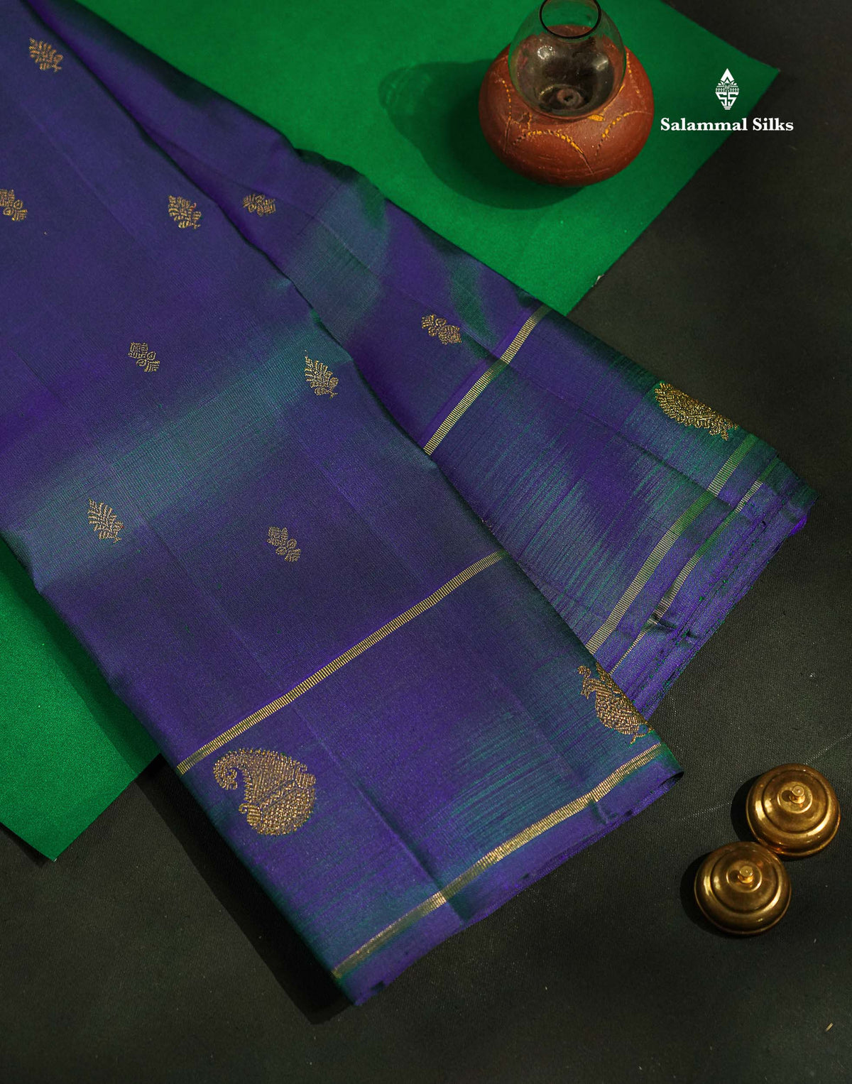 Beautiful Peacock Blue Pure Kanjivaram Silk Saree With Pure Zari Traditional Border