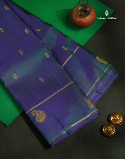 Beautiful Peacock Blue Pure Kanjivaram Silk Saree With Pure Zari Traditional Border