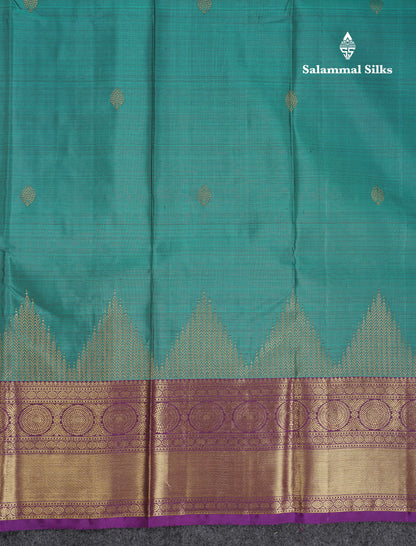 Beautiful Ramar Blue Pure Kanjivaram Silk Saree With Contrast Dark Purple Traditional Border