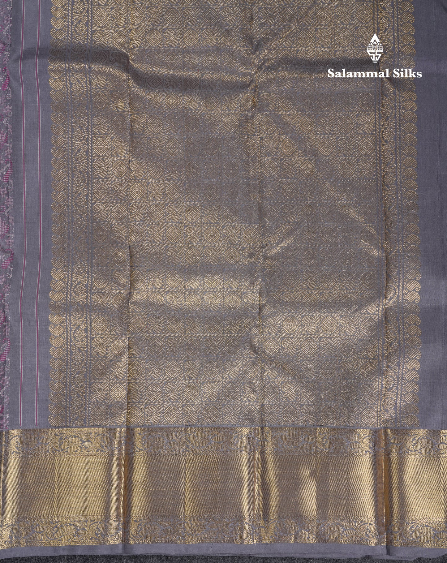 Beautiful Grey Pure Kanjivaram Silk Saree With Traditional Border
