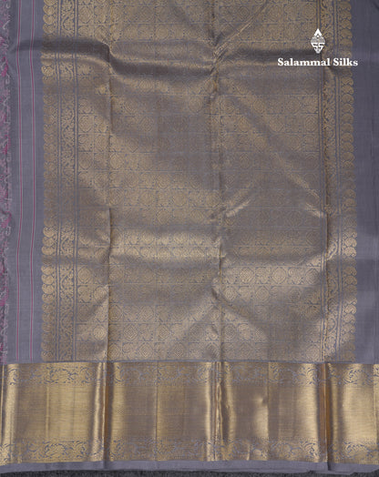 Beautiful Grey Pure Kanjivaram Silk Saree With Traditional Border