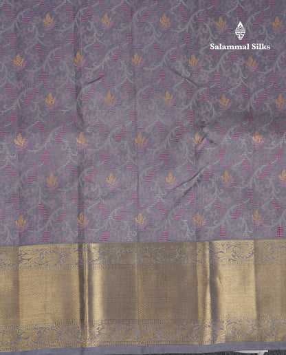 Beautiful Grey Pure Kanjivaram Silk Saree With Traditional Border