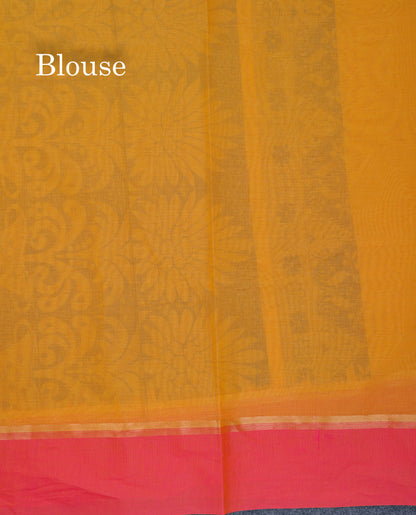 Beautiful Sapphire Blue Pure Cotton Saree With Contrast Purple Border