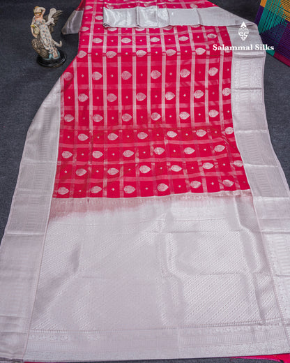 Pink Velthari Checks Beautiful Semi Silk Saree With Contrast Half White Border