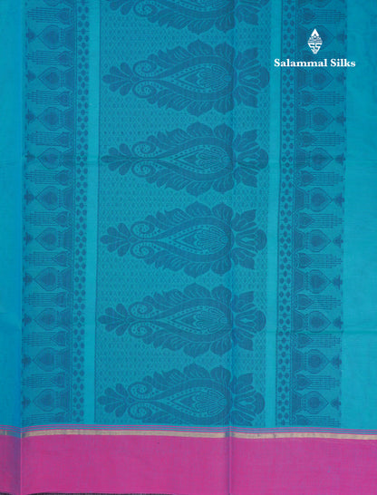 Beautiful Sapphire Blue Pure Cotton Saree With Contrast Purple Border
