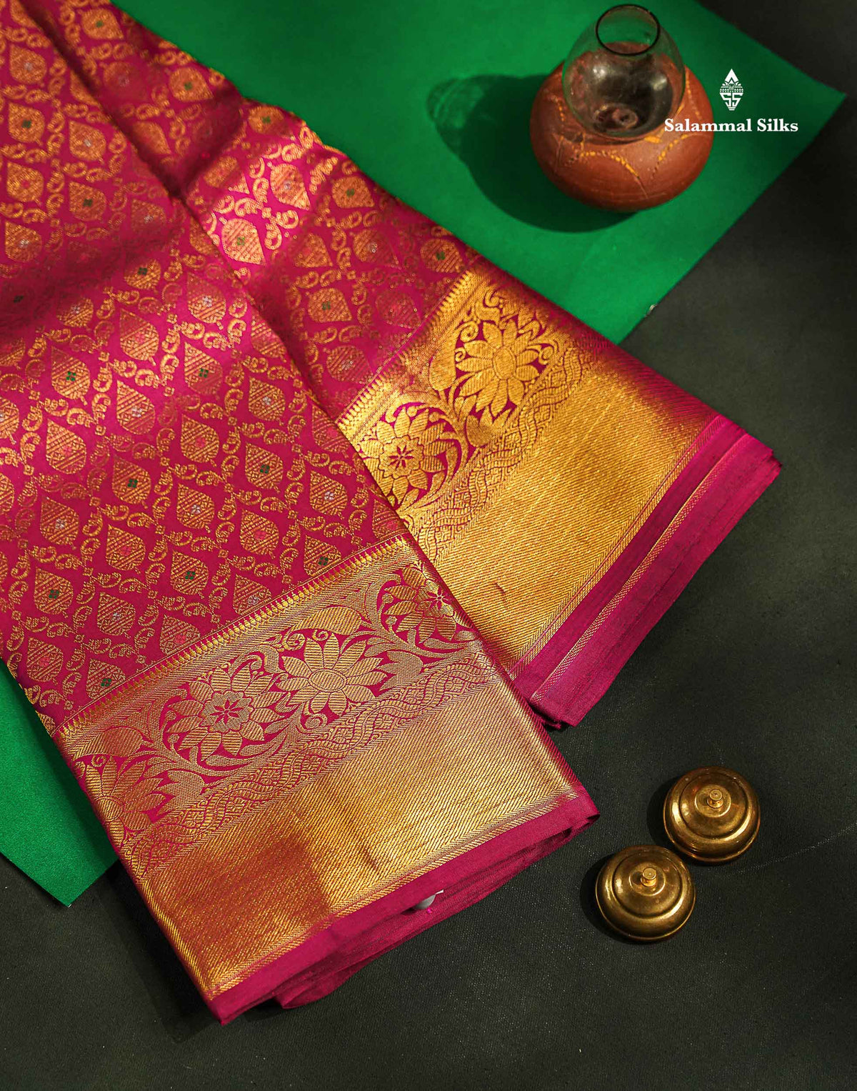 Beautiful Magenta Menakari Work Bridal Pure Silk Saree With Traditional Border