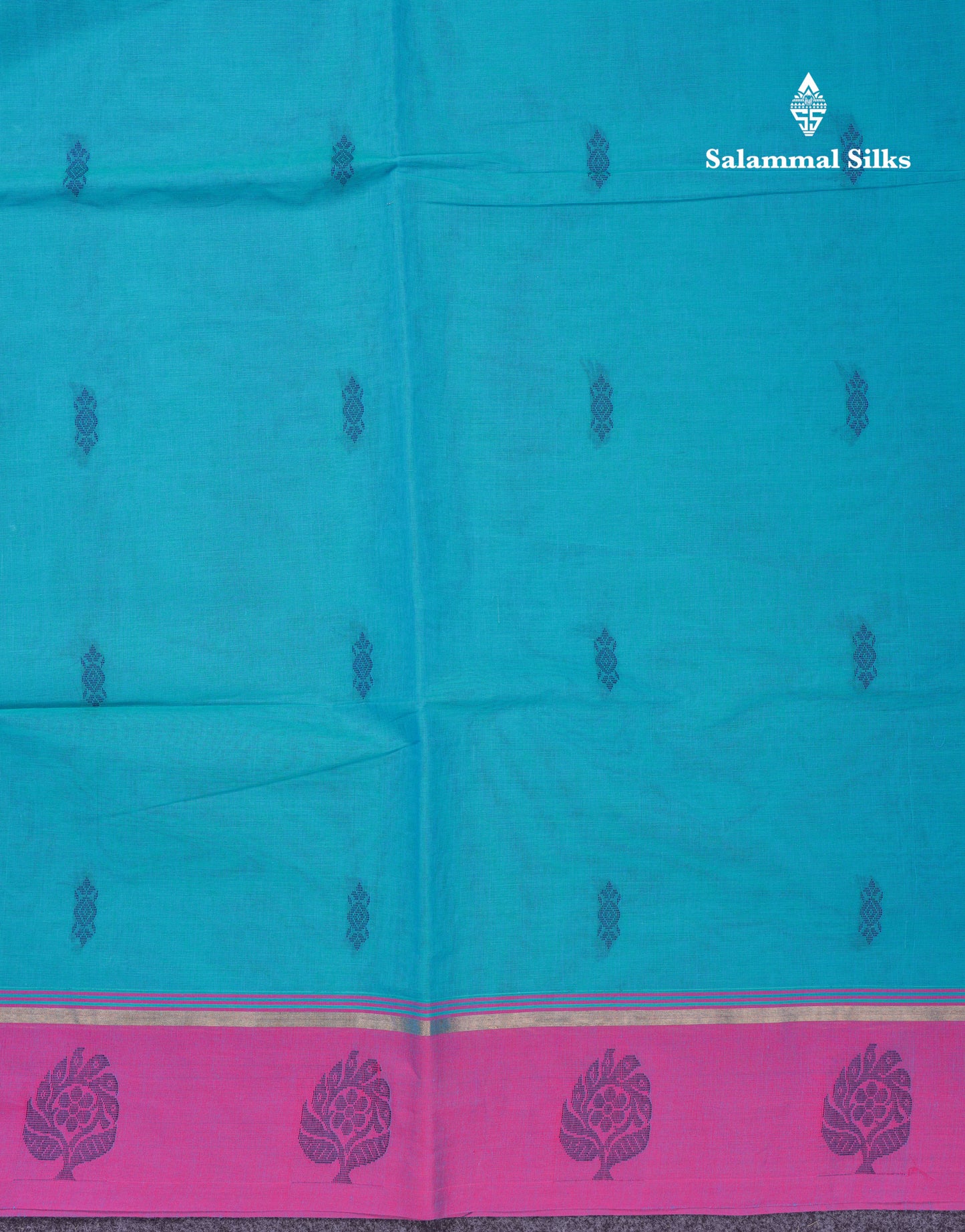 Beautiful Sapphire Blue Pure Cotton Saree With Contrast Purple Border