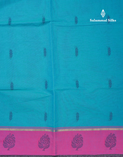 Beautiful Sapphire Blue Pure Cotton Saree With Contrast Purple Border