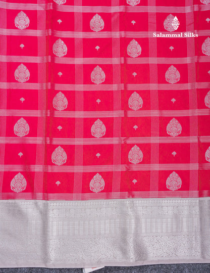 Pink Velthari Checks Beautiful Semi Silk Saree With Contrast Half White Border