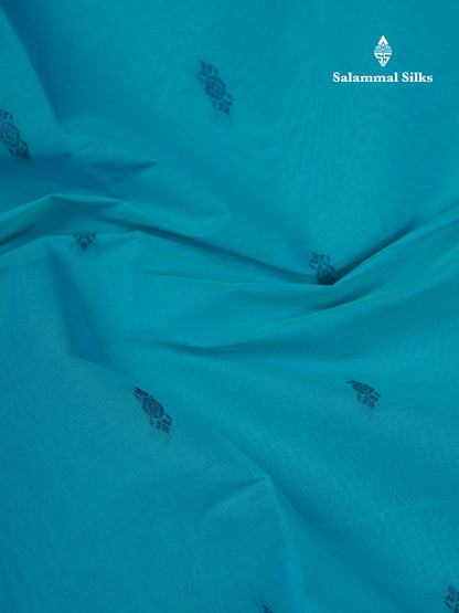 Beautiful Sapphire Blue Pure Cotton Saree With Contrast Purple Border