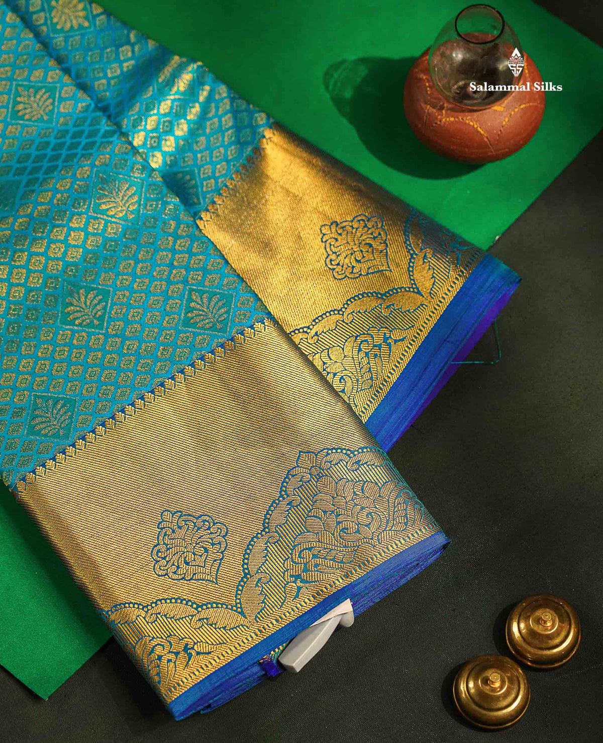 Beautiful Blue Bridal Pure Kanjivaram Silk Saree With Contrast Violet Blouse