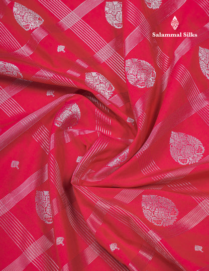 Pink Velthari Checks Beautiful Semi Silk Saree With Contrast Half White Border