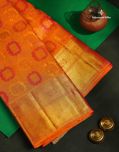 Beautiful Orange Bridal Pure Kanjivaram Silk Saree With Traditional Border
