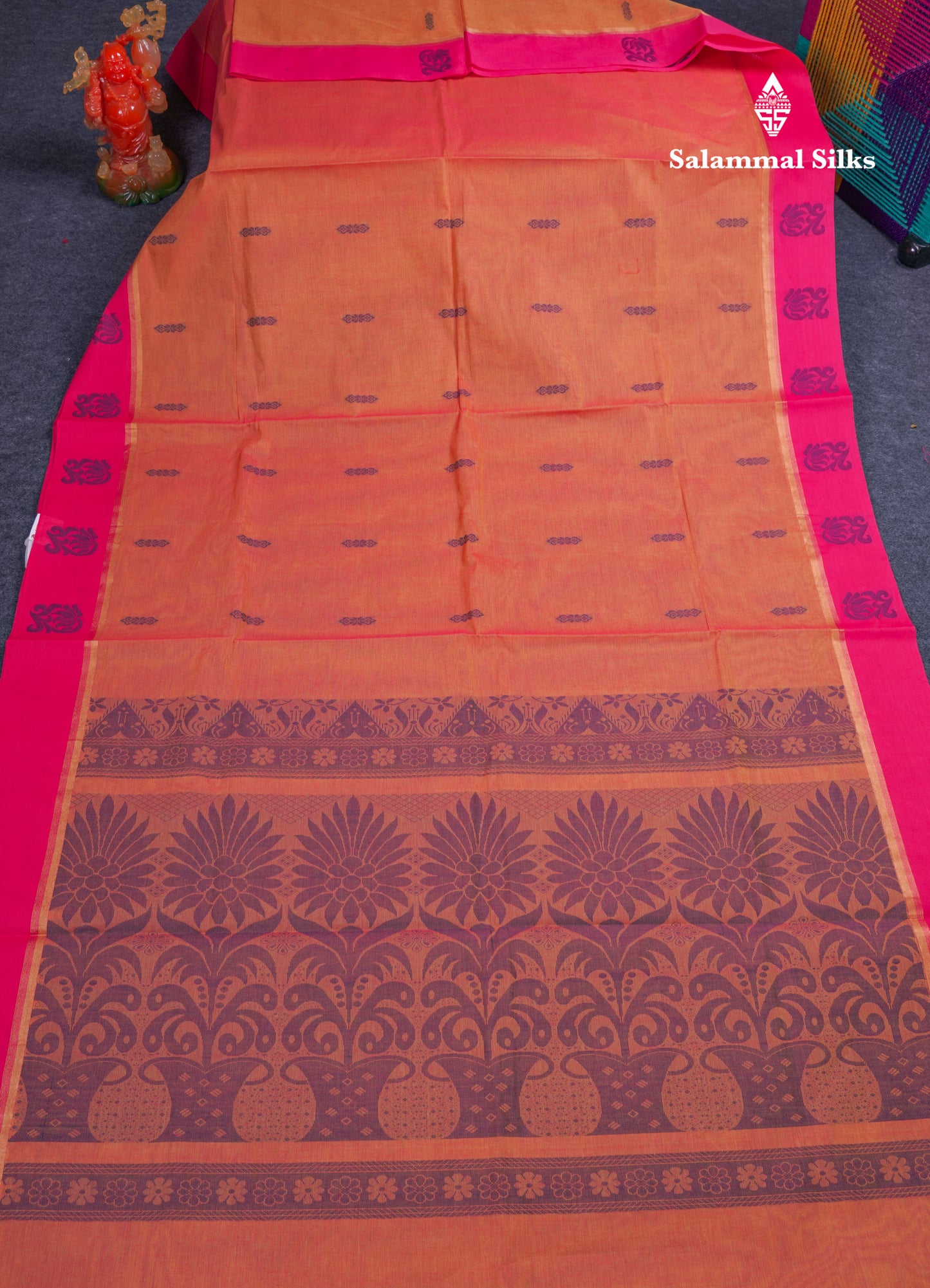 Beautiful Sapphire Blue Pure Cotton Saree With Contrast Purple Border