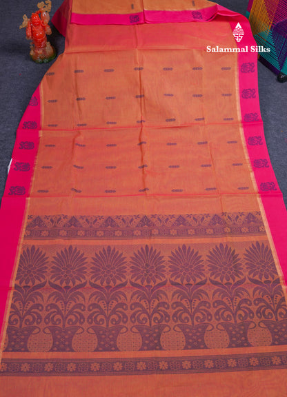 Beautiful Sapphire Blue Pure Cotton Saree With Contrast Purple Border