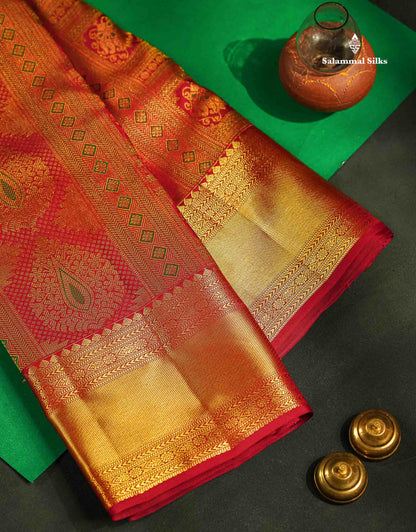 Bridal Pure Kanjivaram Silk Saree - Maroon Colour Body Meenakari Work With Traditional Border