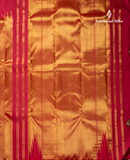 Pinkish Orange 8 Kol Pure Kanjivaram Silk Saree With Rising Temple Border